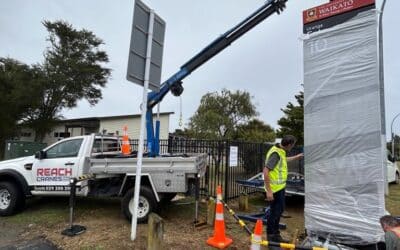 Reach Mini Crane and Lift a Large Sign with no Damage to the Grass